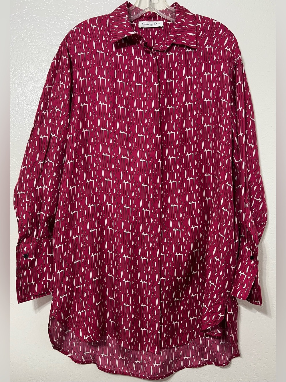 Christian Dior Paris 100% Silk Monogram Shirt Tunic Dress Red Missing Belt